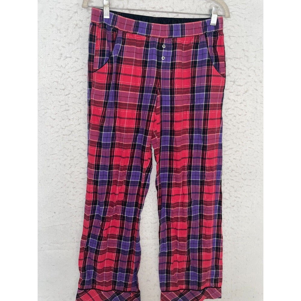 Victoria Secret pajama pants sz S women's cotton flannel red blue plaid Pockets